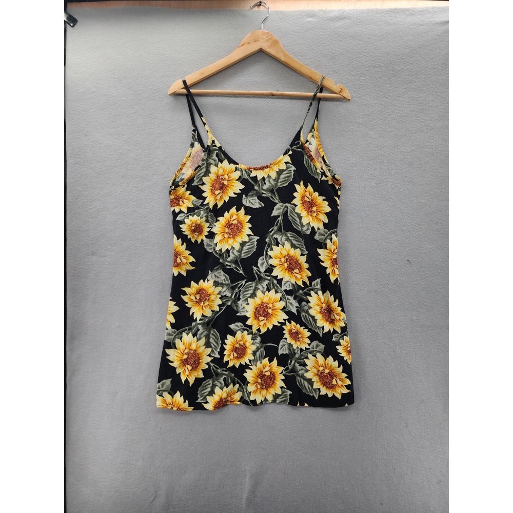 Wet Seal Sunflower Slip Dress SM Black Yellow Floral 90s Y2K Boho Festival Rayon